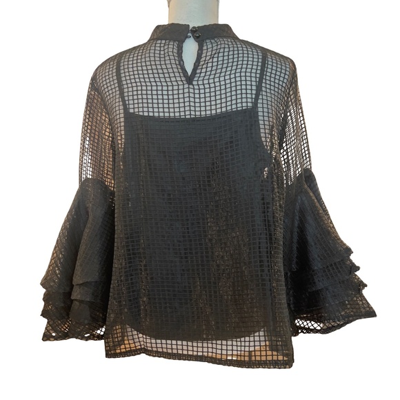 # A277  True Life New York Modern Gothic  Black  Sheer Grid Top NWOT L - Picture 3 of 7